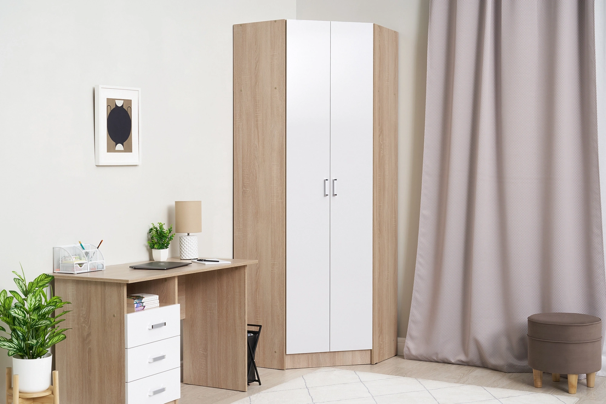 ДЕТ. Шкаф угловой «Мартина» Сонома/Белый глянец (ШхВхГ) 800х2200х800 мм