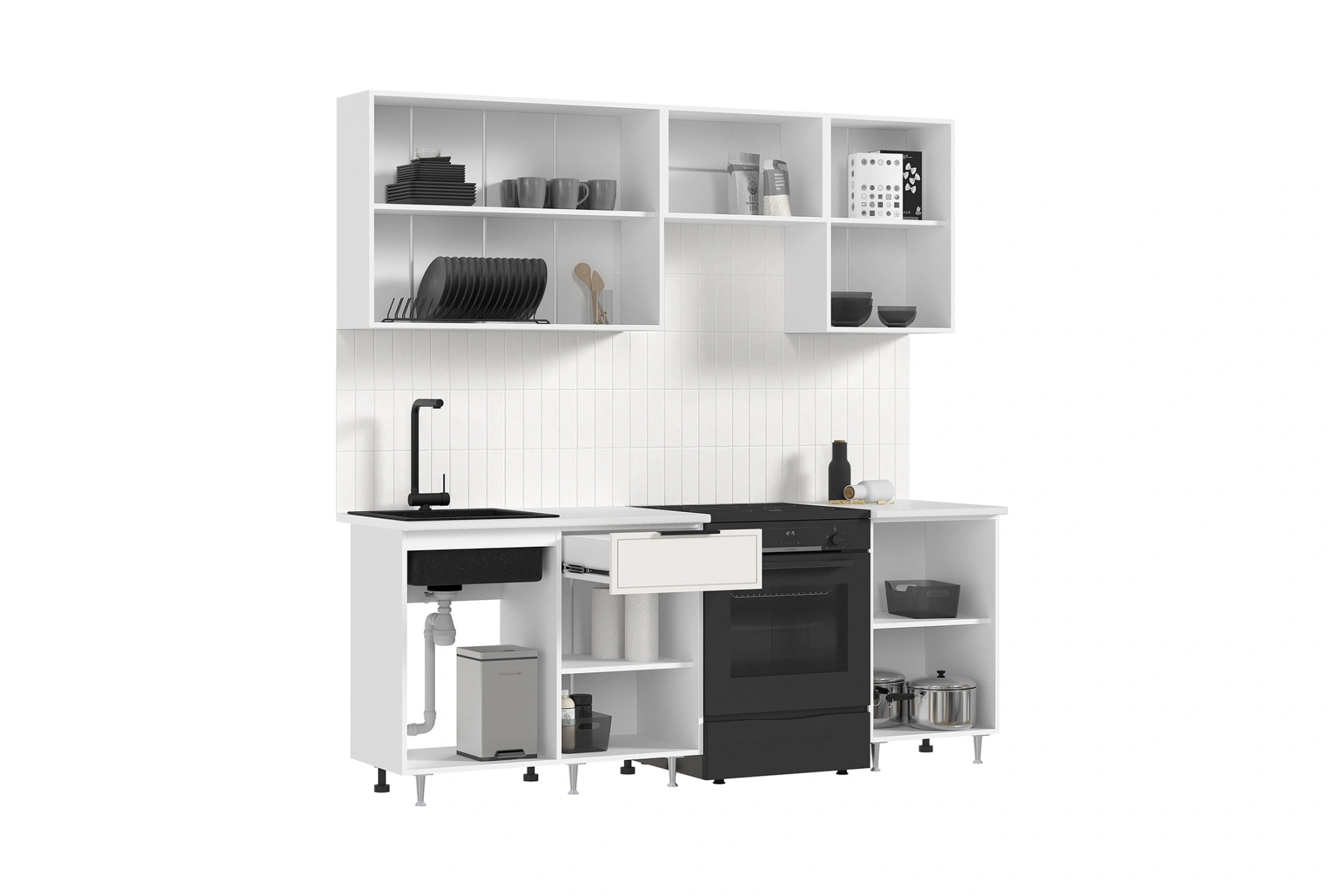 Кухня «Николь» Холст Белый/Белый 2.1 м