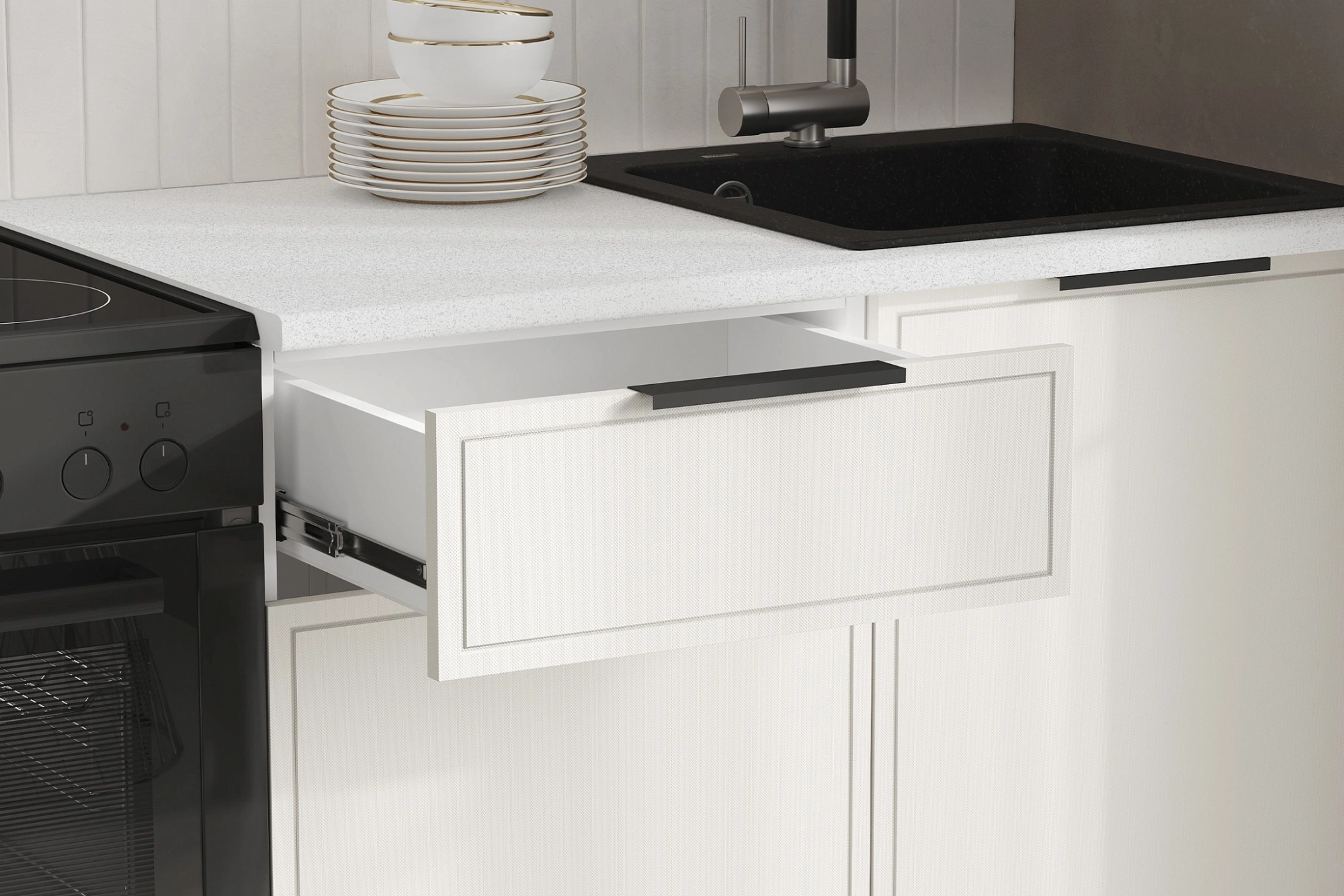 Кухня «Николь» Холст Белый/Белый 2.1 м