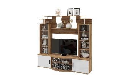 Гостиная «Виста» Центр. секция Белый глянец/Дуб крафт (Ш*В*Г) 1850х2120х560 мм