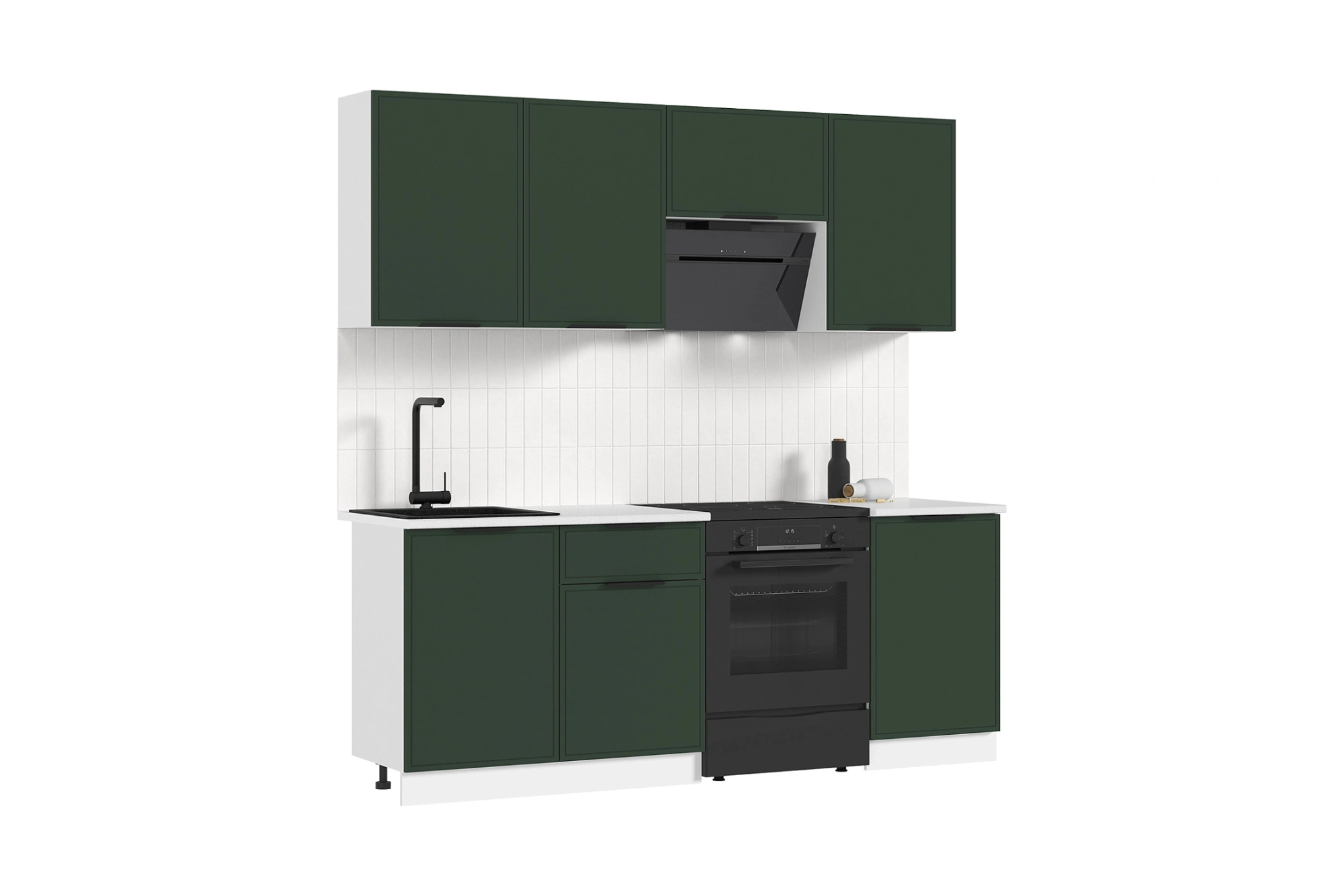 Кухня «Николь» Темно-Зеленый/Белый 2.1 м