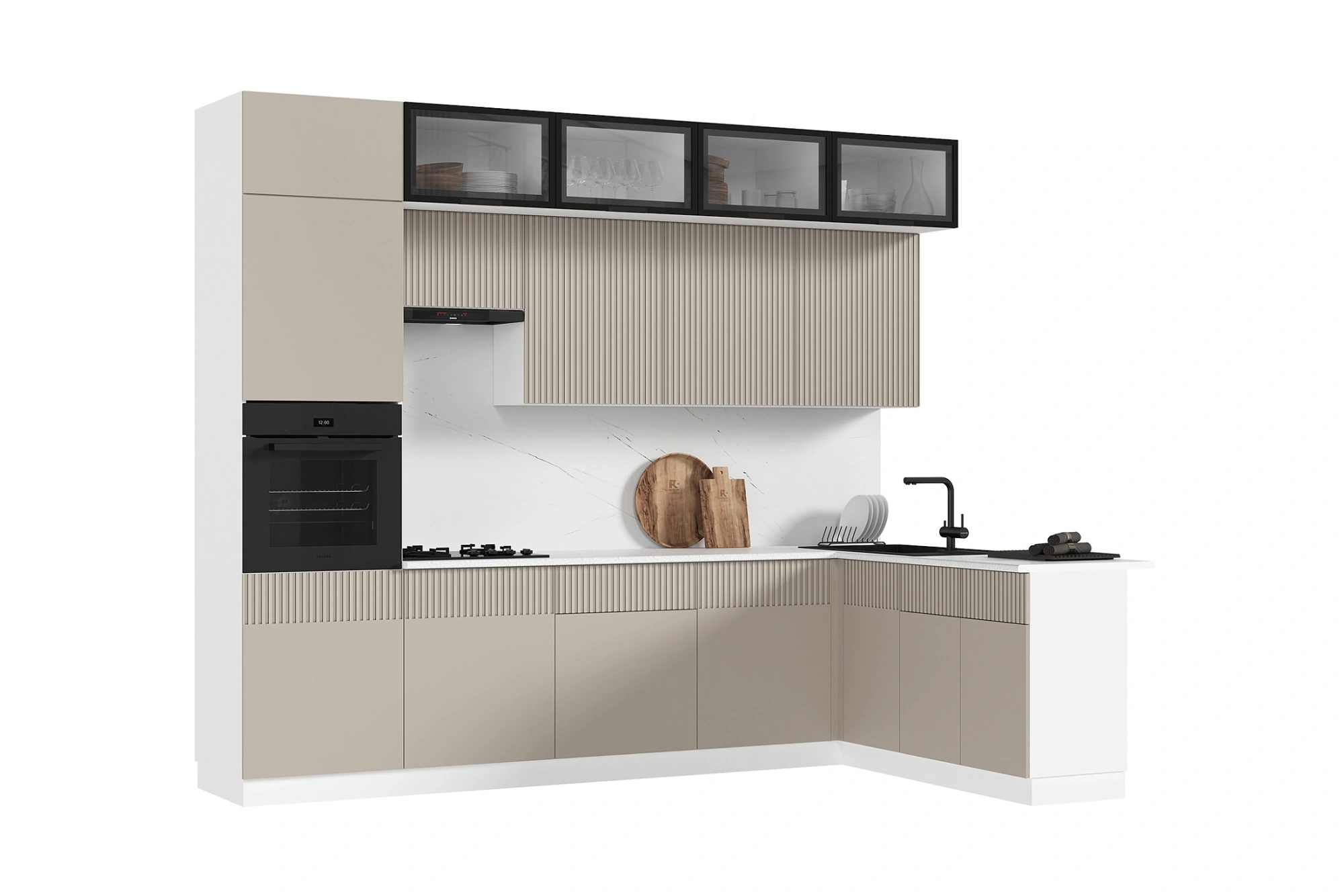 Кухня «Оливия» угловая Шарли Мокко/Белый 3.0*1.8 м