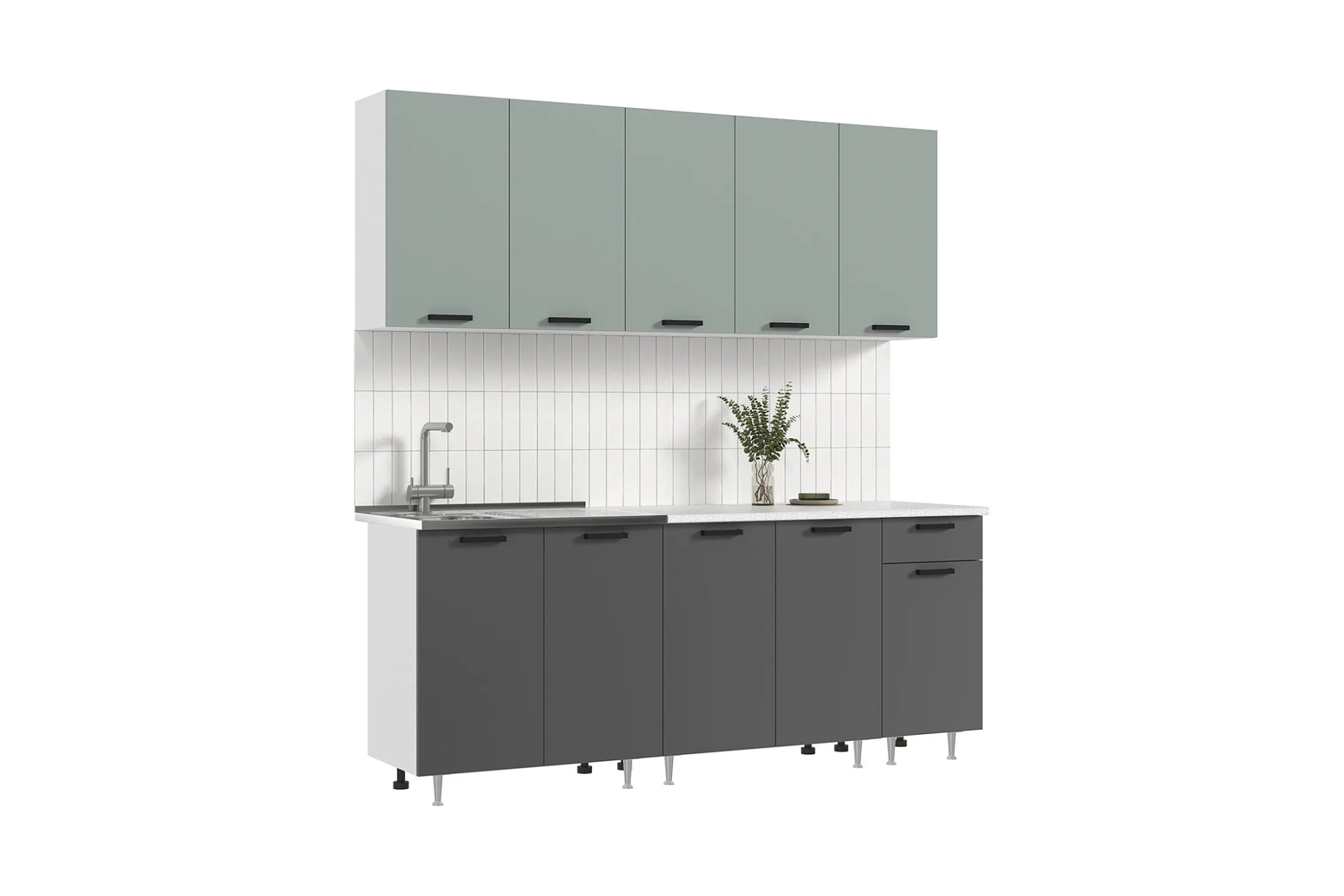 Кухня «Рио NEW» Сумеречный голубой/графит 2 метра