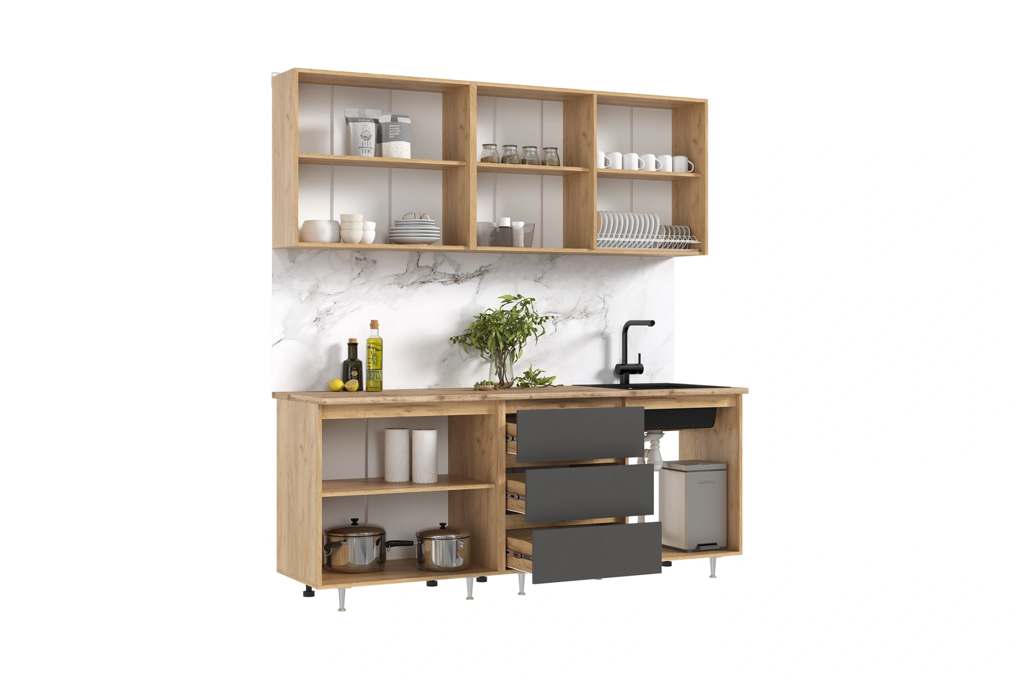 Кухня «Челси» Графит/Дуб крафт/Кастило 2 метра компоновка №2