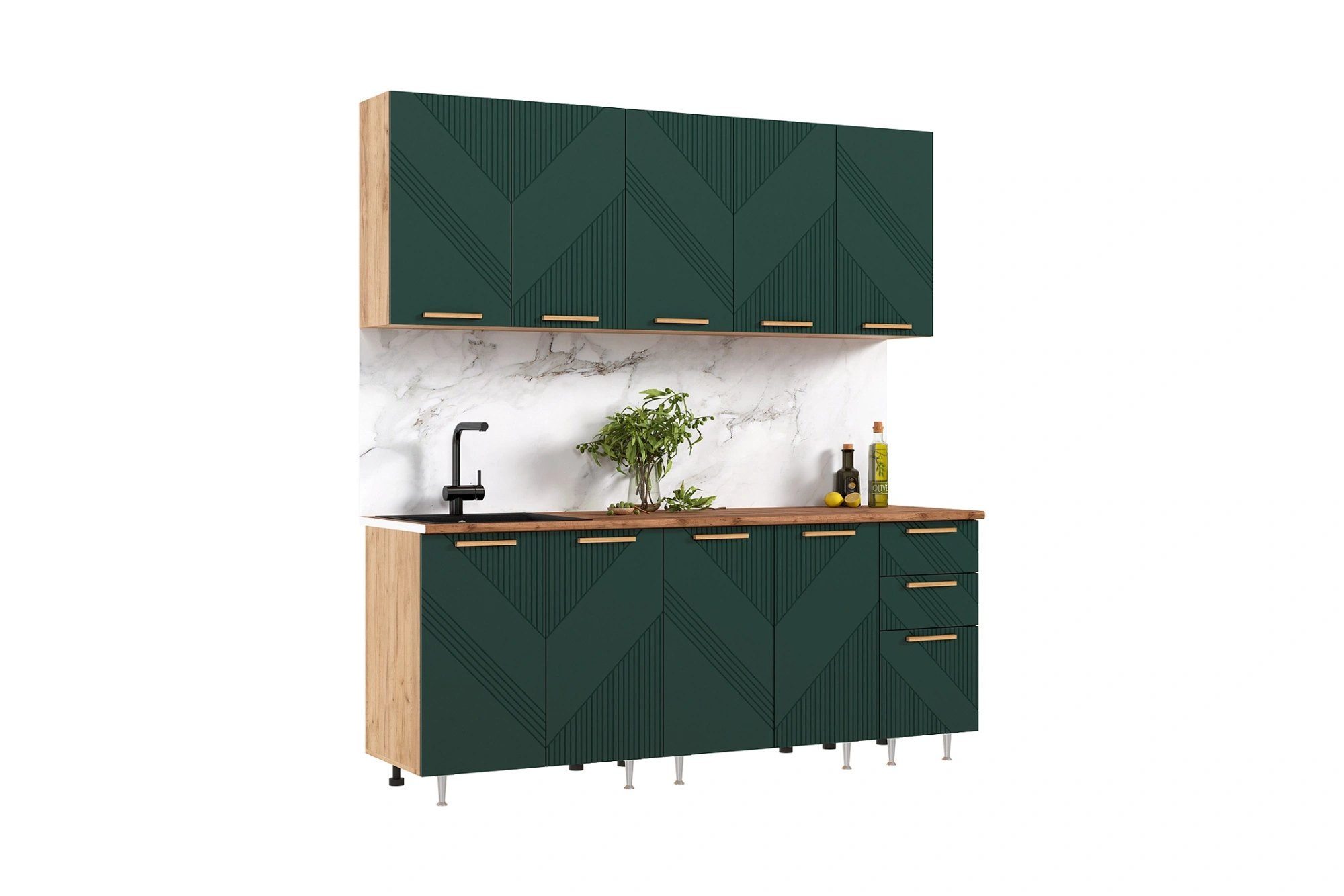 Кухня «Ирис» Браш Мени Грин/Дуб крафт 2 метра