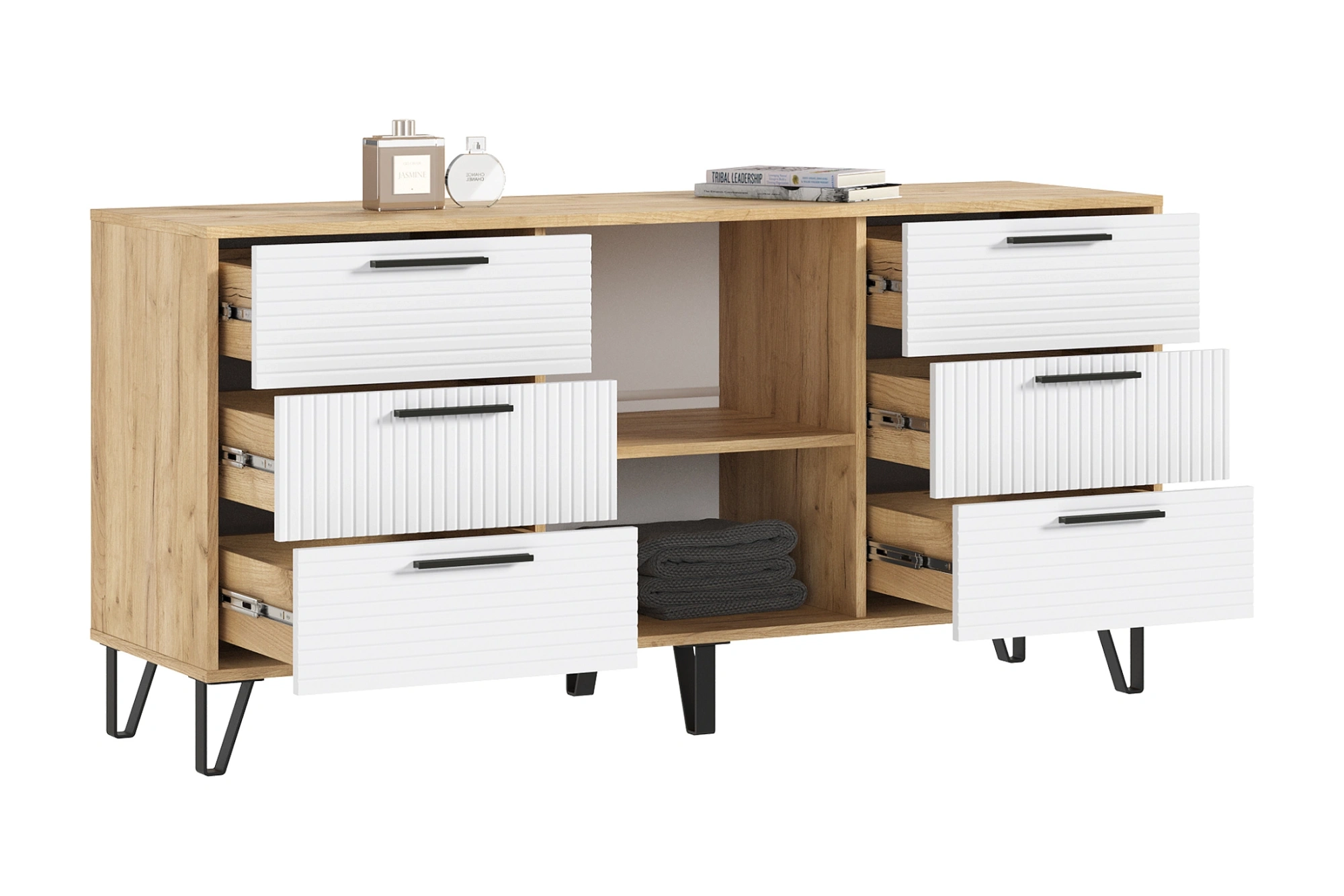 Комод «Флэш» Браш Вайт/Дуб крафт (ШхВхГ) 1502х730х426 мм