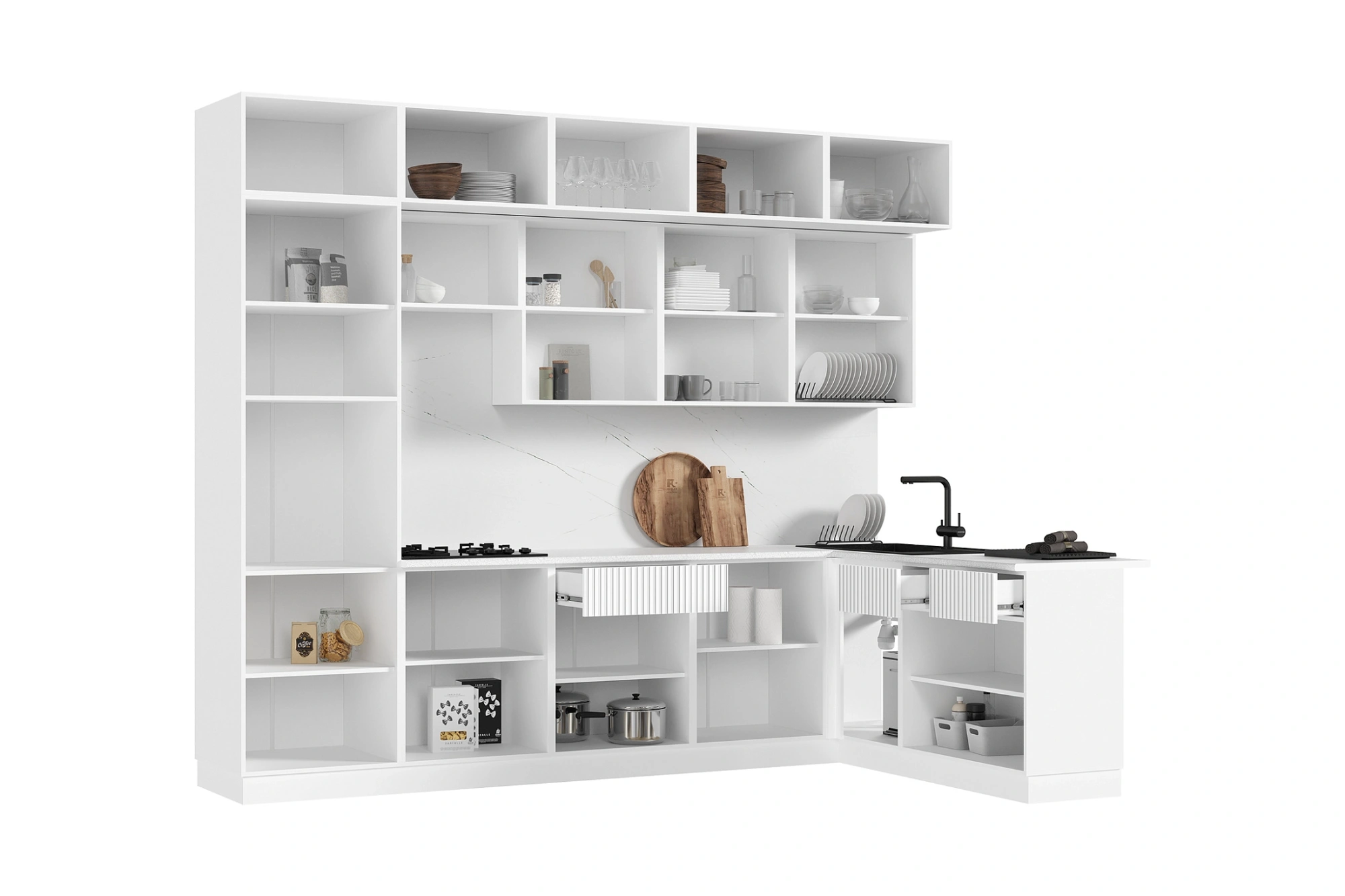 Кухня «Оливия» угловая Белый снег/Белый 3.0*1.8 м