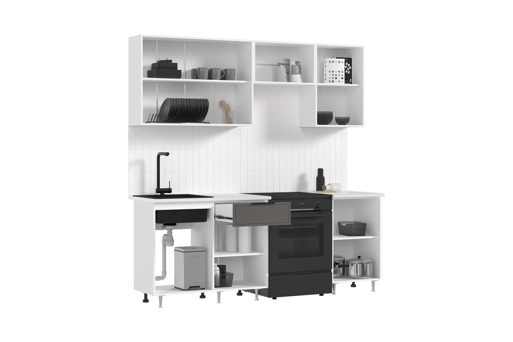 Кухня «Николь» Холст Вулканический/Белый 2.1 м