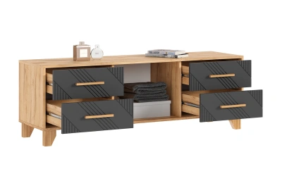 Тумба под ТВ «Ирис» Браш Графит/Дуб крафт (ШхВхГ) 1502*542*426 мм