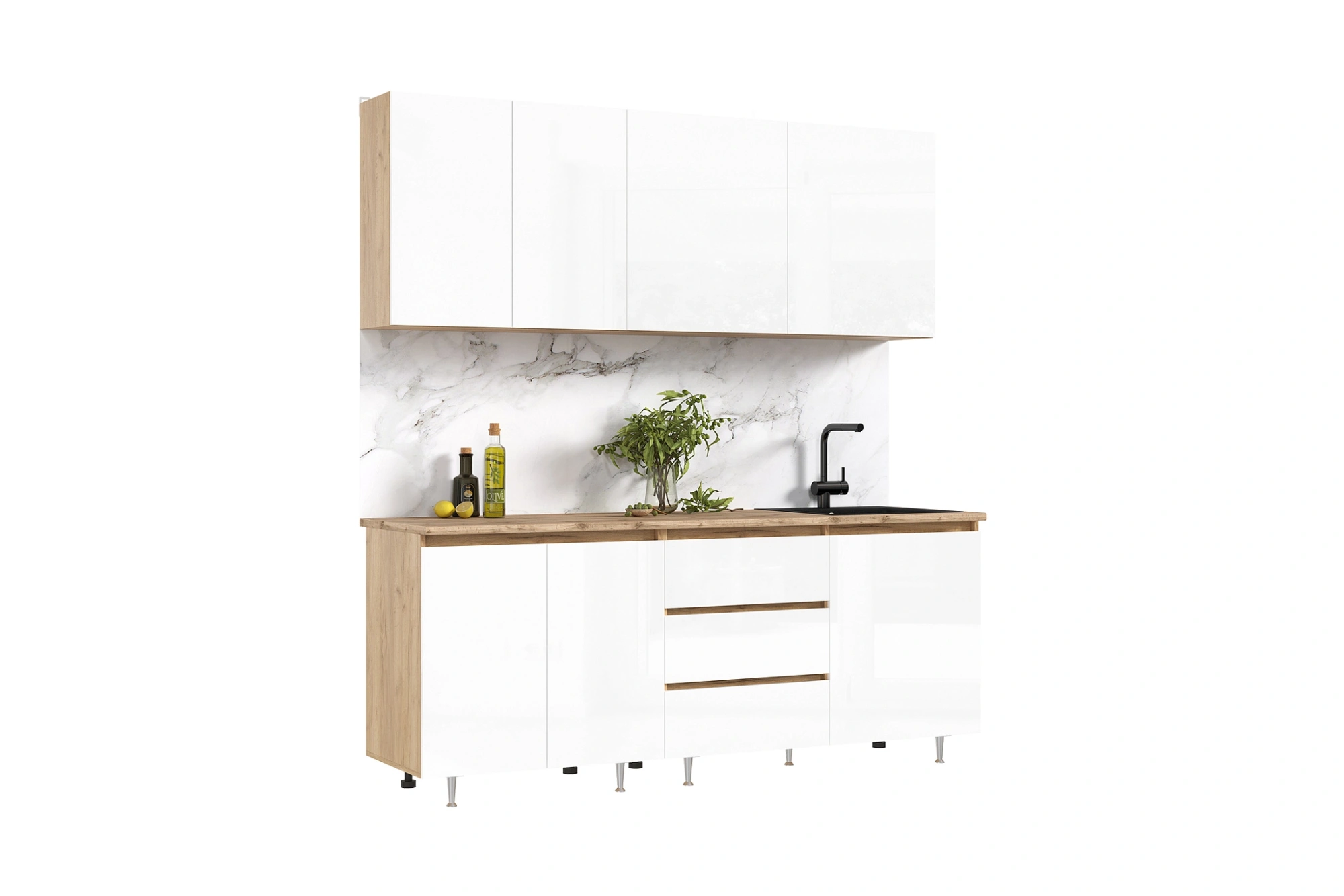 Кухня «Челси» Белый глянец/Дуб крафт/Кастило 2 метра компоновка №2