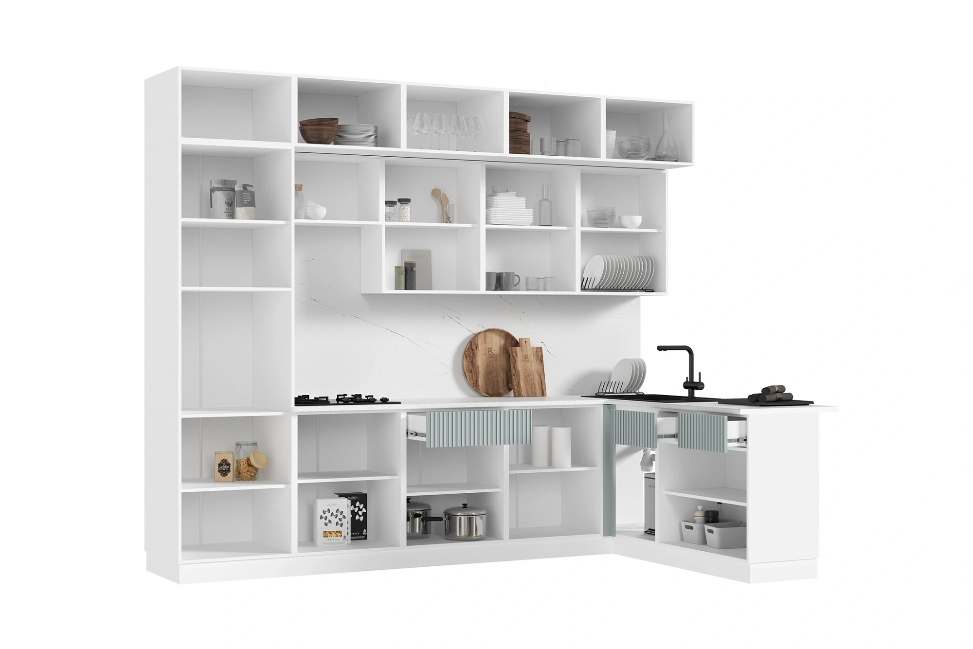 Кухня «Оливия» угловая Шарли Бриз/Белый 3.0*1.8 м