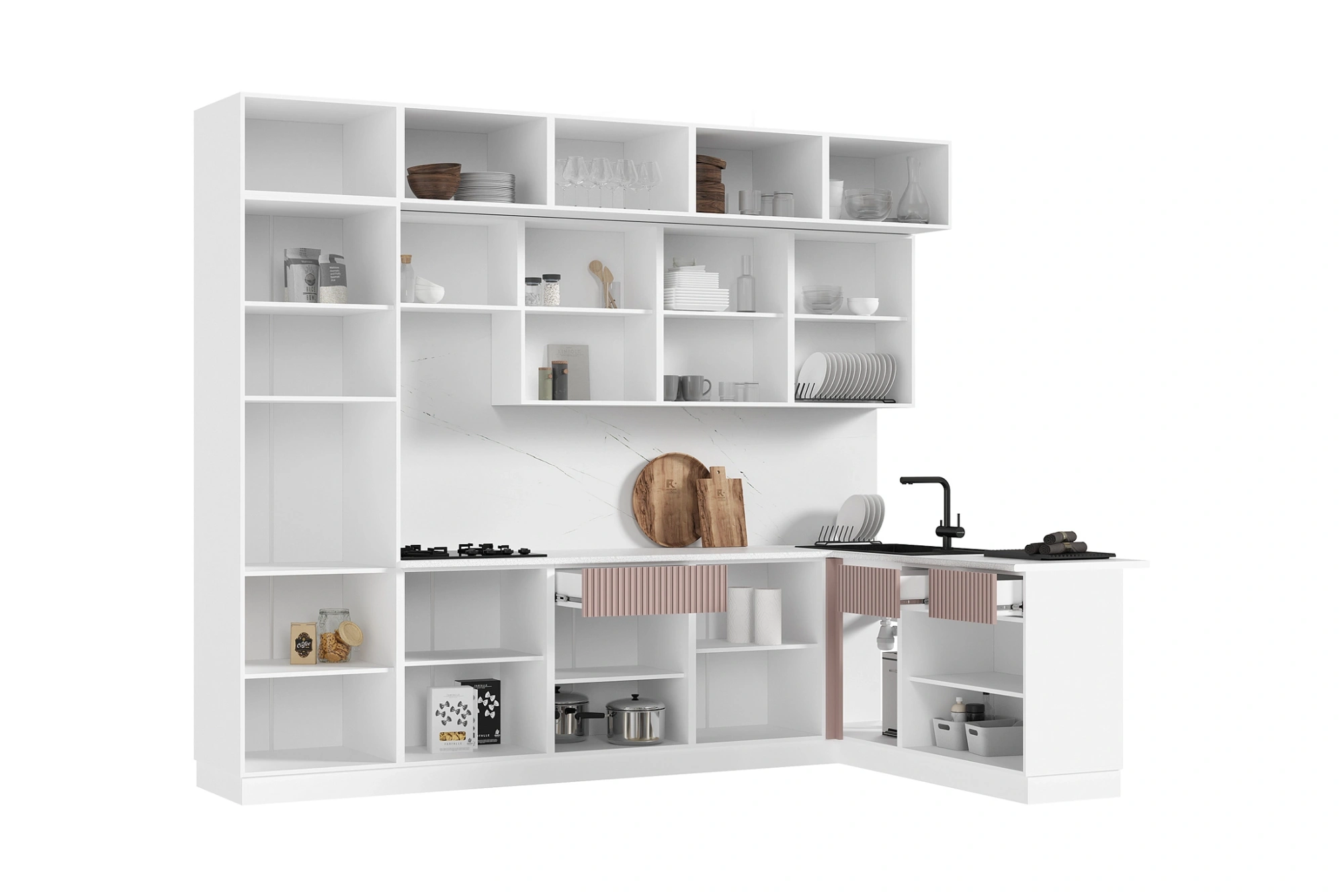 Кухня «Оливия» угловая Шарли Пинк/Белый 3.0*1.8 м