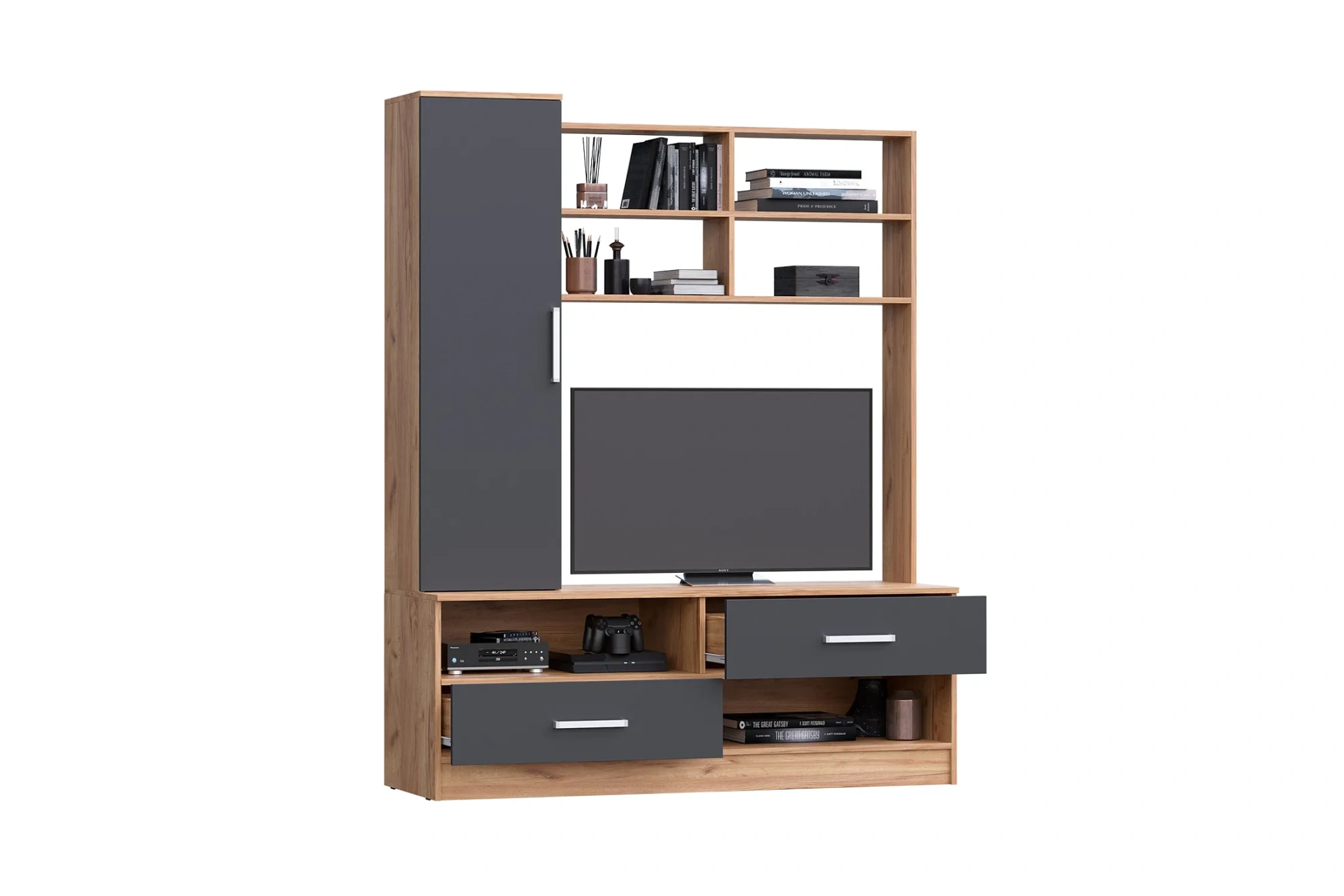 Гостиная «Мартина» Центр. секция Графит/Дуб крафт (ШхВхГ) 1500х1892х520 мм