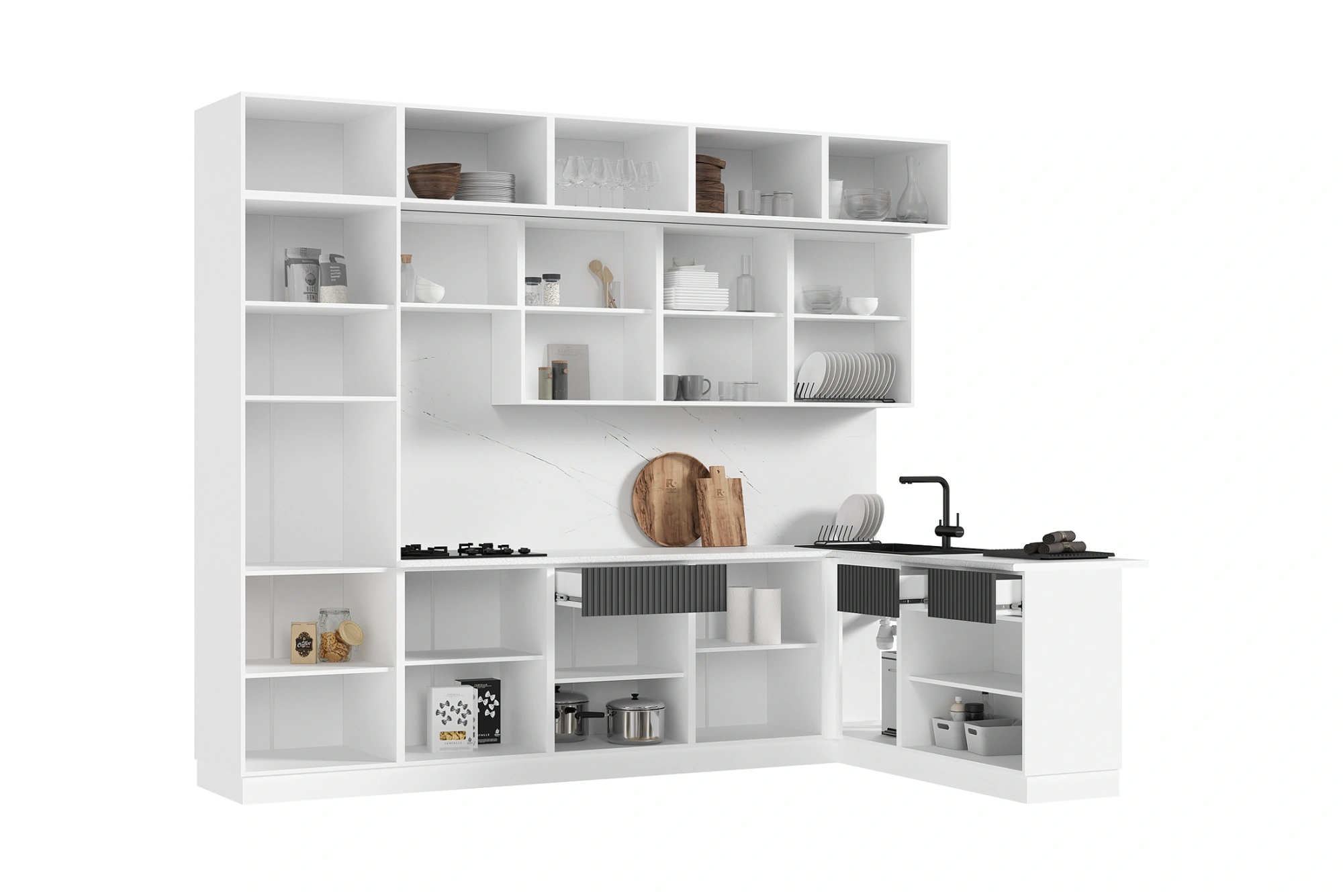 Кухня «Оливия» угловая Белый снег софт/Графит софт 3.0*1.8 м