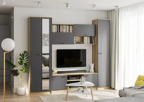 Гостиная Герда Антрацит/Дуб крафт серый 240 см Гостиная Герда Антрацит/Дуб крафт серый 240 см