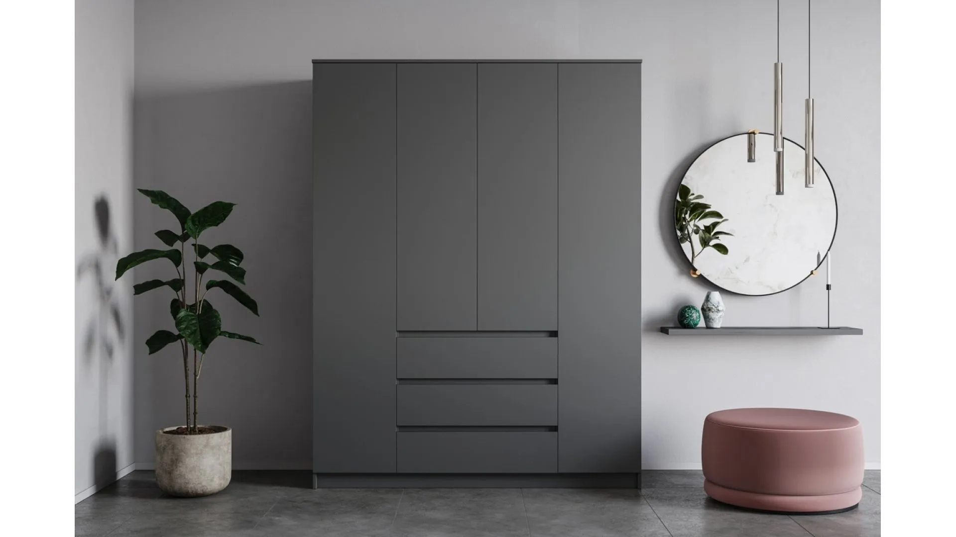 Шкаф «Челси» 1600 Графит/графит (ШхВхГ) 1602х2022х514 мм Шкаф «Челси» 1600 Графит/графит (ШхВхГ) 1602х2022х514 мм