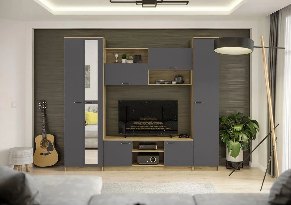 Гостиная Герда Антрацит/Дуб крафт серый 240 см Гостиная Герда Антрацит/Дуб крафт серый 240 см