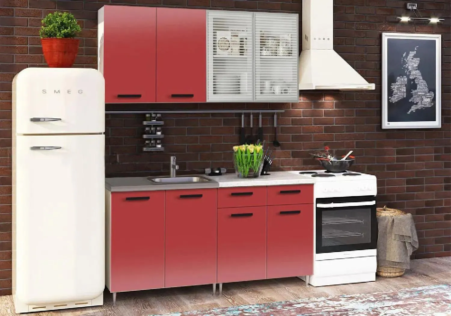 Кухня «Рио-1» Красная 1,6 метра Кухня «Рио-1» Красная 1,6 метра