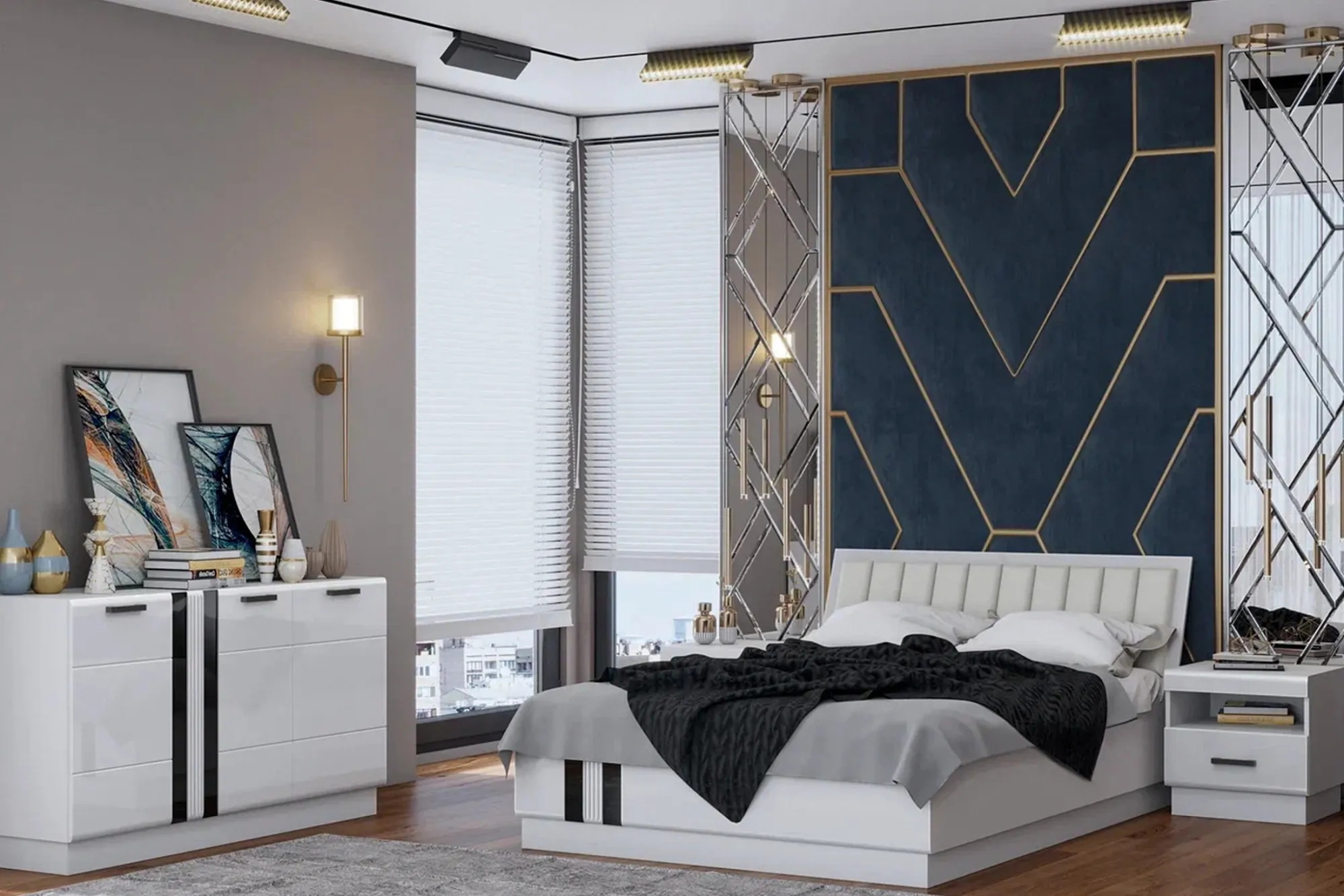 Спальня «Магнолия» Белый глянец Комплектации 1 (4 модуля) Спальня «Магнолия» Белый глянец Комплектации 1 (4 модуля)