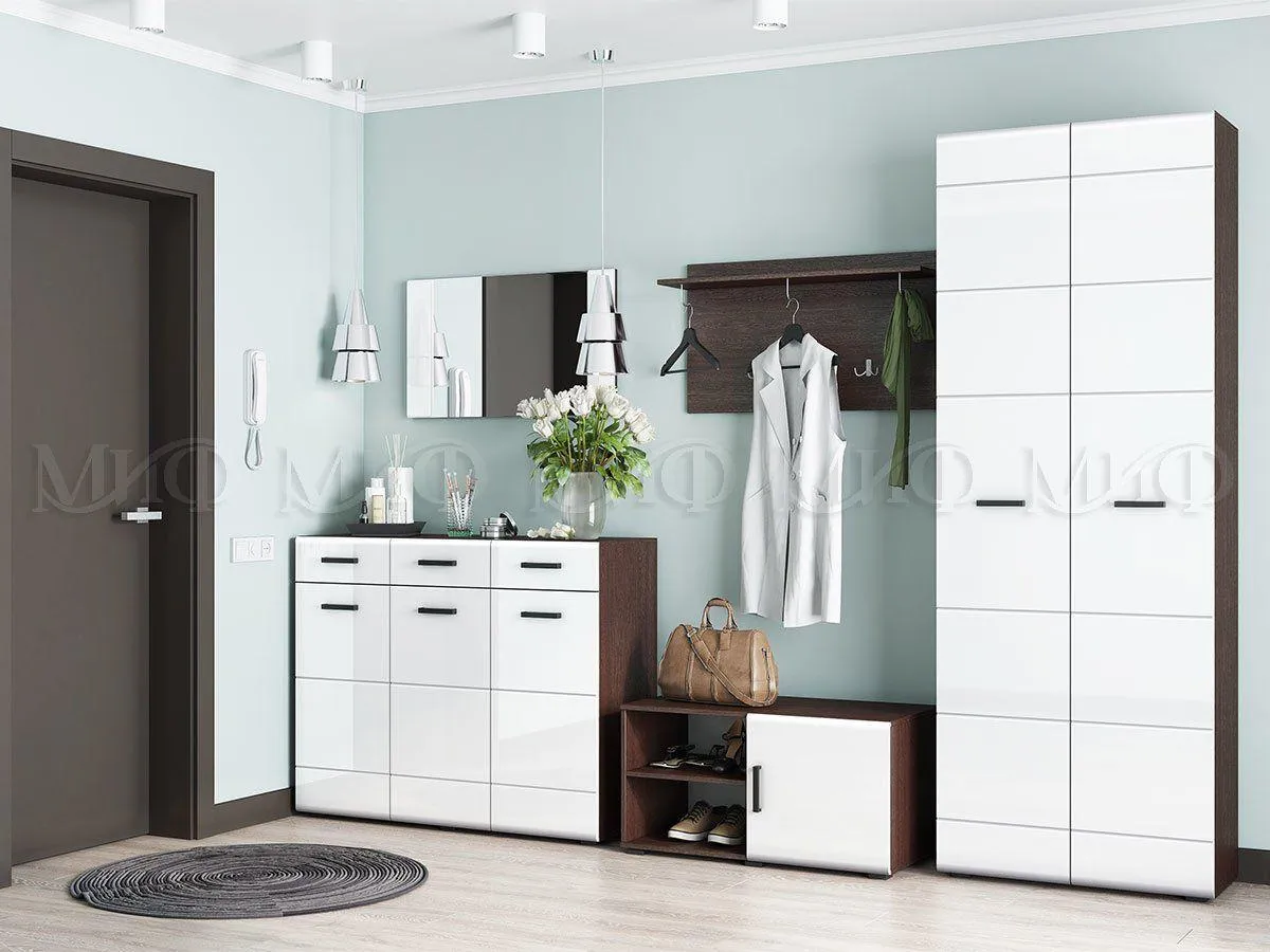 Вешалка «Ненси NEW» Белый глянец (ШхВхГ) 900х150х16 мм Вешалка «Ненси NEW» Белый глянец (ШхВхГ) 900х150х16 мм