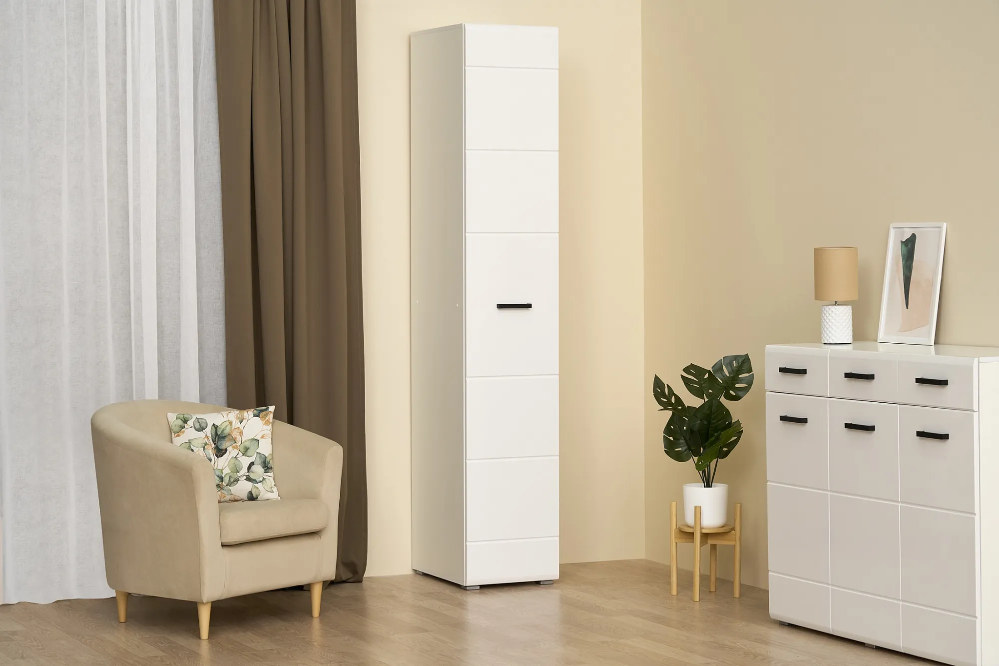 Шкаф 1-ств. «Ненси New» Белый глянец (Ш*В*Г) 500x2200x524 мм Шкаф 1-ств. «Ненси New» Белый глянец (Ш*В*Г) 500x2200x524 мм