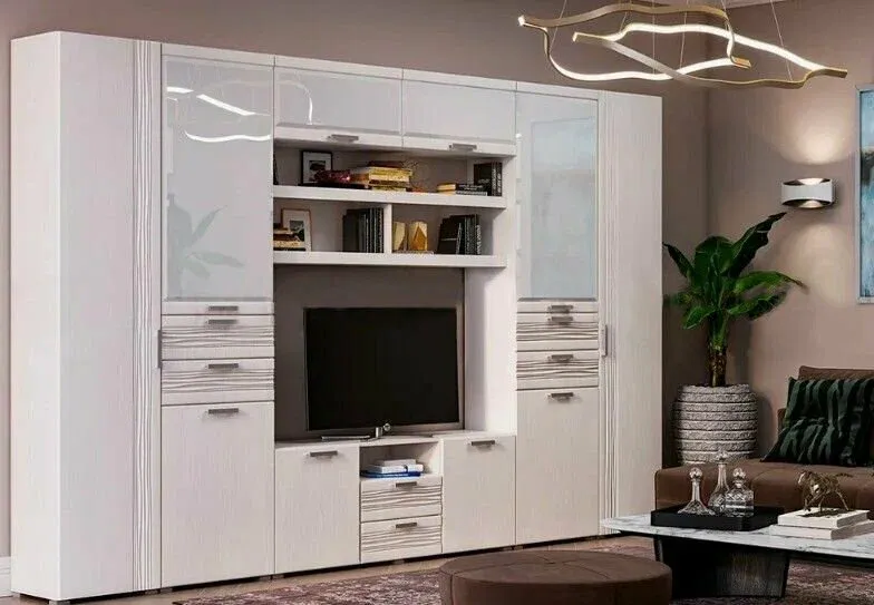 Гостиная «Асти» Вариант №3 Белый глянец/сандал (ШхВхГ) 3402х2150х382 мм Гостиная «Асти» Вариант №3 Белый глянец/сандал (ШхВхГ) 3402х2150х382 мм