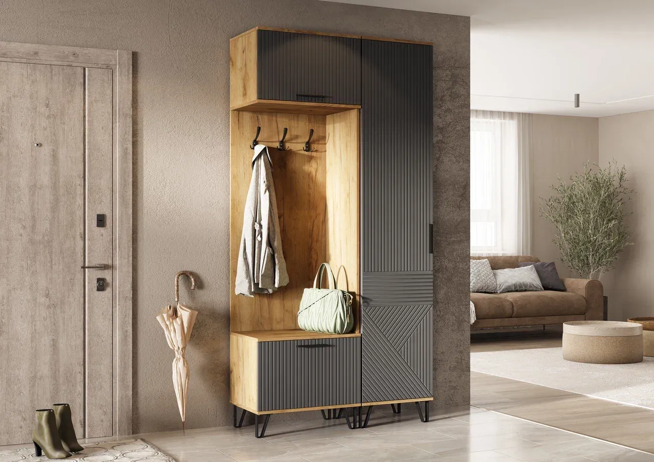 Прихожая Флэш Графит /Дуб крафт комплектация №2 Прихожая Флэш Графит /Дуб крафт комплектация №2