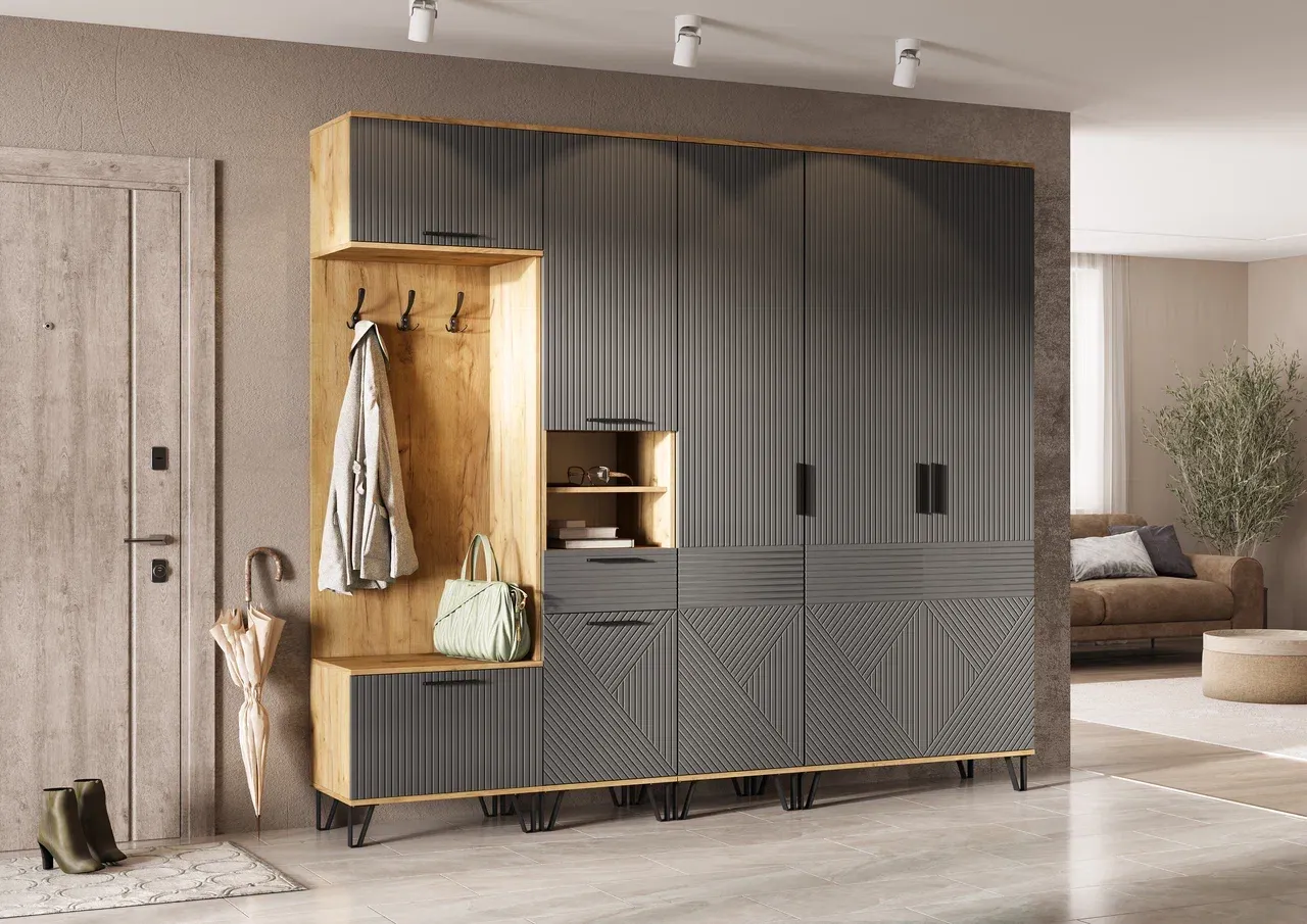 Прихожая Флэш Графит /Дуб крафт комплектация №1 Прихожая Флэш Графит /Дуб крафт комплектация №1