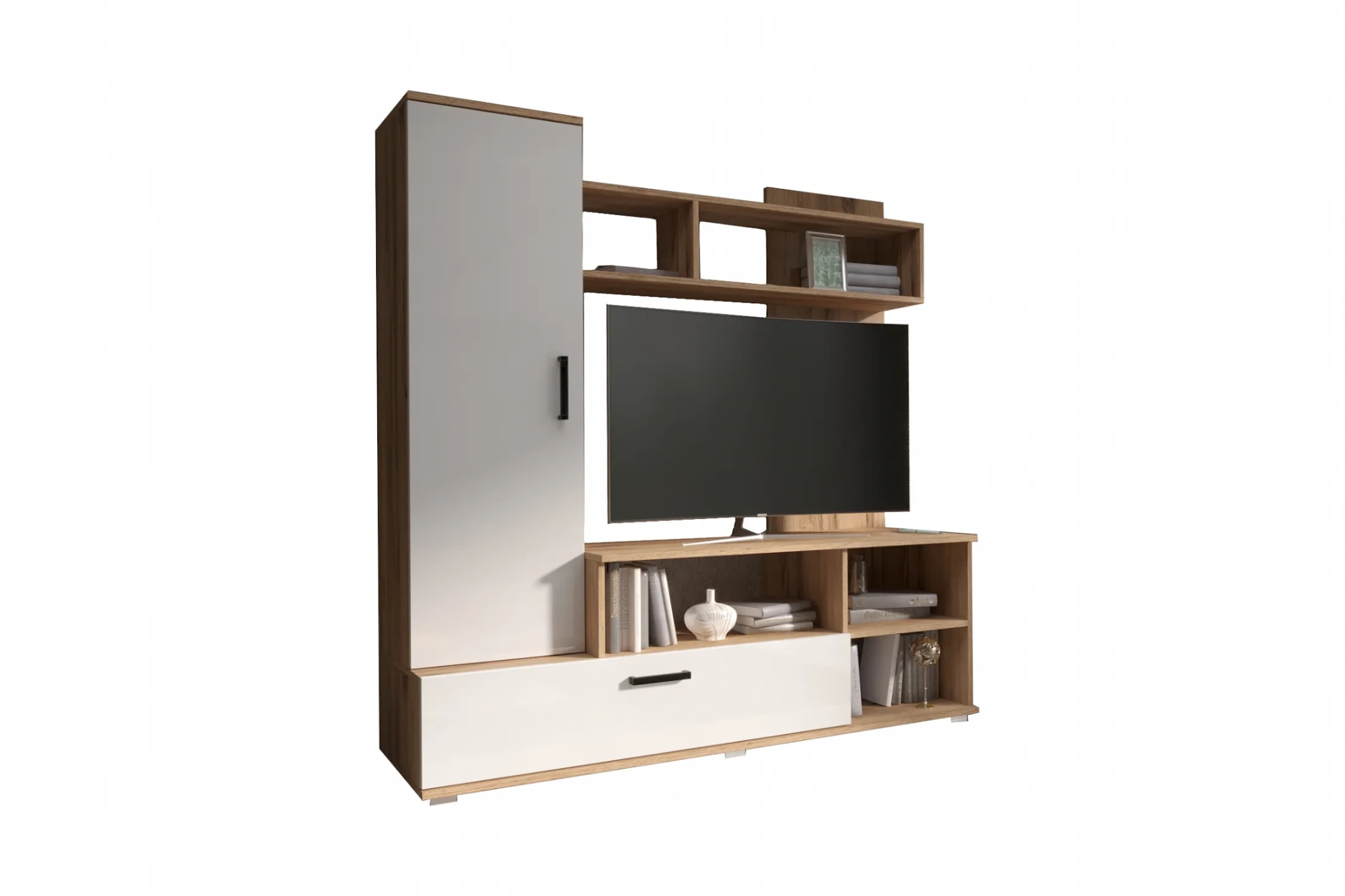 Гостиная «Мини» Белый глянец/Дуб крафт (ШхВхГ) 1500x1520х440 мм Гостиная «Мини» Белый глянец/Дуб крафт (ШхВхГ) 1500x1520х440 мм