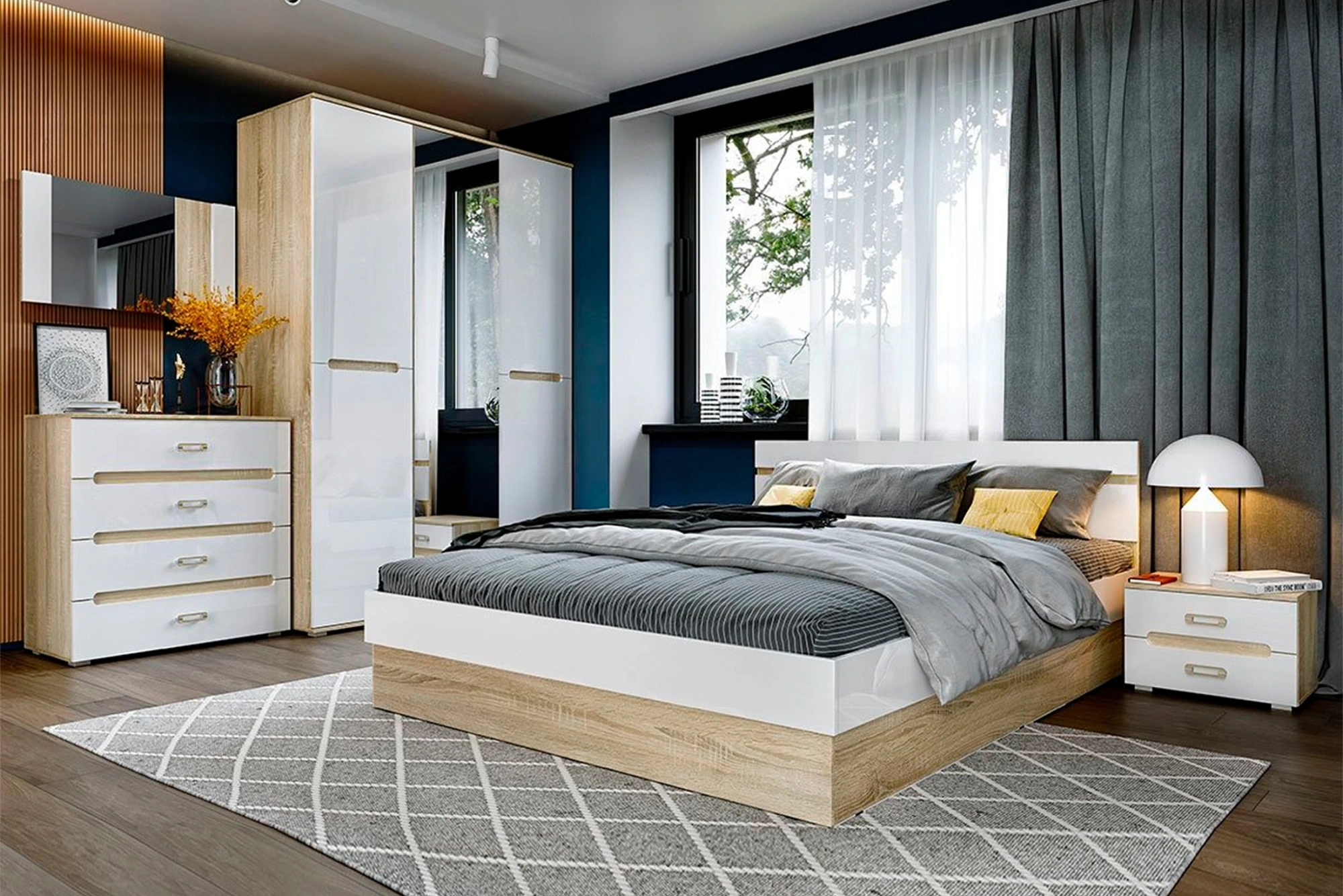 Кровать 1.4 «Ким» Сонома/Белый глянец с ПМ (Ш*В*Г) 1445х800х2042 мм Кровать 1.4 «Ким» Сонома/Белый глянец с ПМ (Ш*В*Г) 1445х800х2042 мм